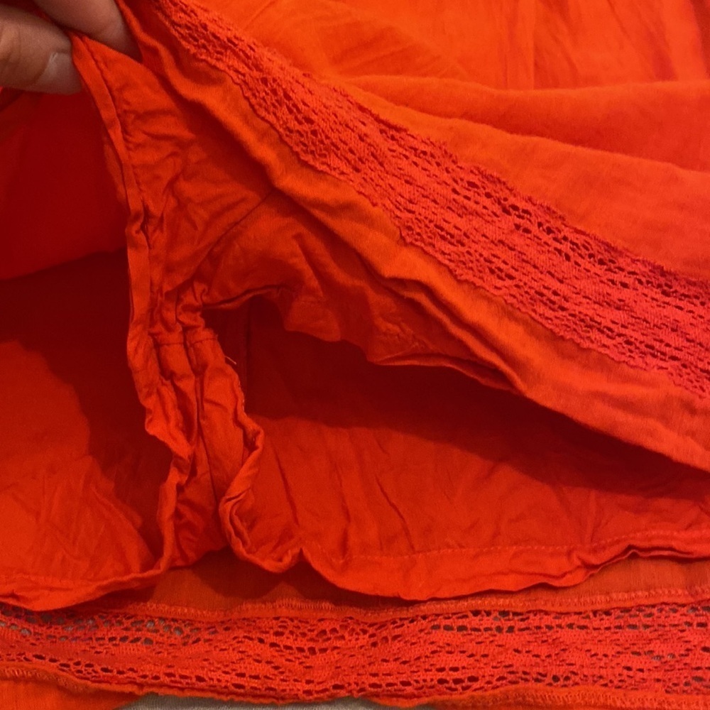 Free People Bright Orange/Red Puff Sleeve Mini Dress shorts underneath - Picture 10 of 11